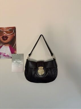 Y2K Brown Faux Leather Request Shoulder Bag Gold Buckle